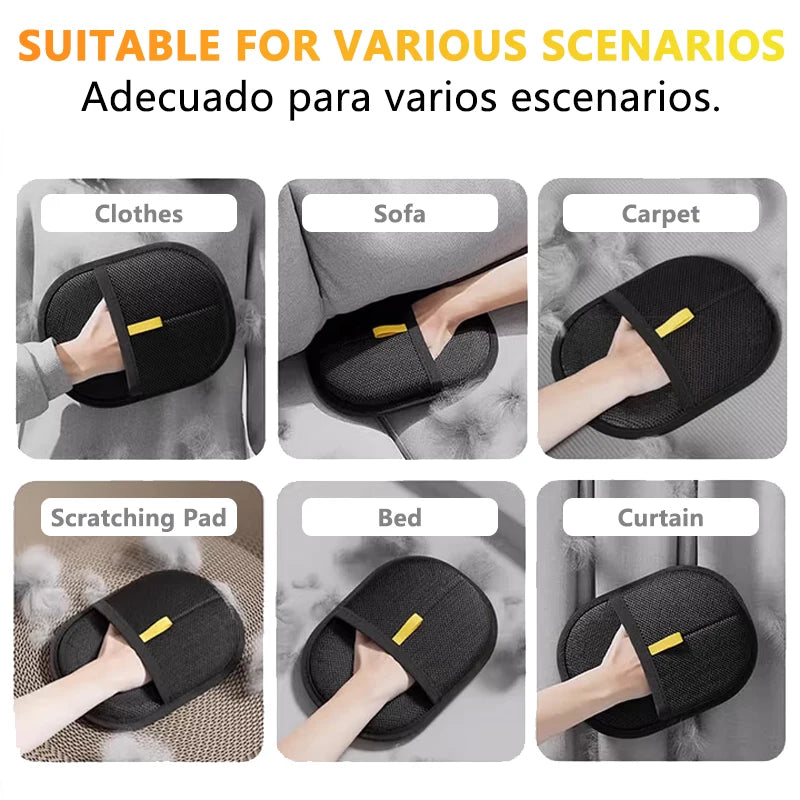 Reusable Double-Sided Pet Hair Removal Glove Anti-Static Grooming Tool for Cats Dogs Soft Brush Mitt for Furniture Carpet Cloth