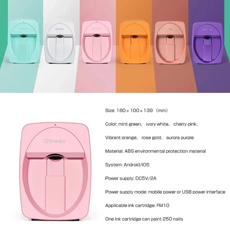Portable 3D Painted Nail Printer with Cartridge