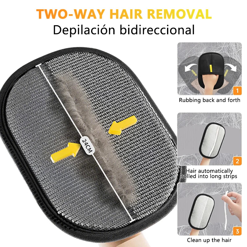 Reusable Double-Sided Pet Hair Removal Glove Anti-Static Grooming Tool for Cats Dogs Soft Brush Mitt for Furniture Carpet Cloth