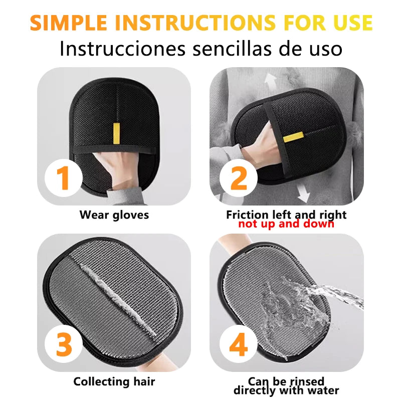 Reusable Double-Sided Pet Hair Removal Glove Anti-Static Grooming Tool for Cats Dogs Soft Brush Mitt for Furniture Carpet Cloth